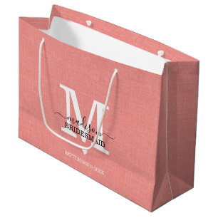 Bridesmaid Wedding Monogram Modern Pink & White Large Gift Bag