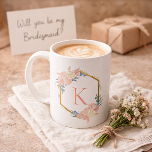 Bridesmaid Wedding Pastel Floral Wreath Monogram Coffee Mug