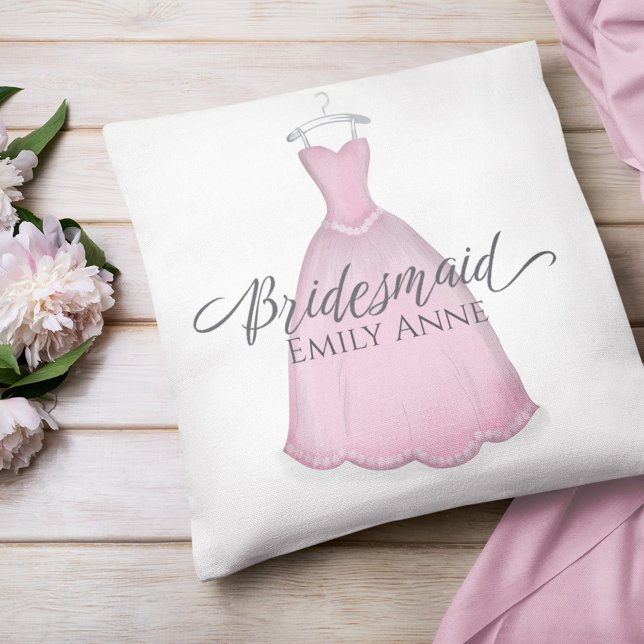Bridesmaid Wedding Personalized Vintage Pink Dress Throw Pillow (Creator Uploaded)
