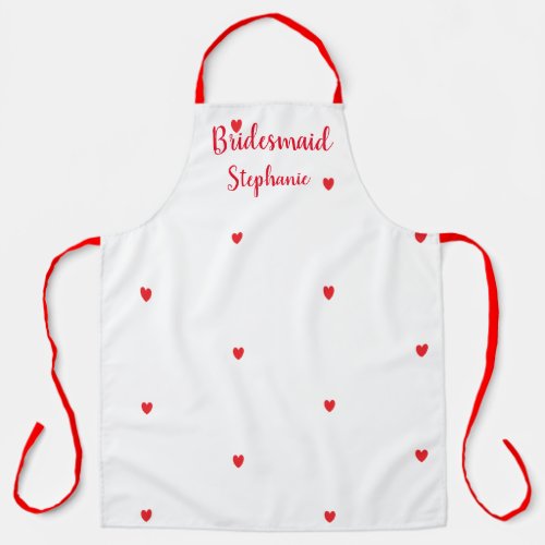 Bridesmaid Wedding Red Heart Patterns Custom White Apron