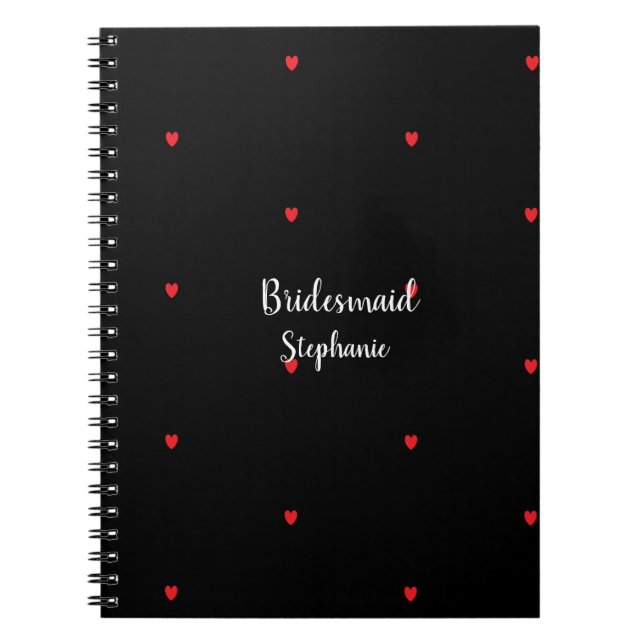 Bridesmaid Wedding Red Heart Patterns Gift Favor Notebook (Front)