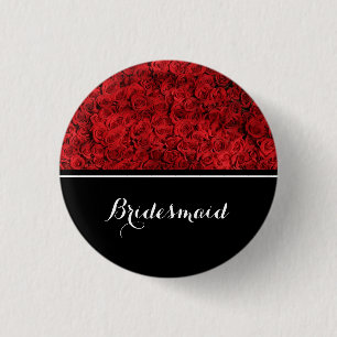 Bridesmaid Wedding Red Roses Pinback Button