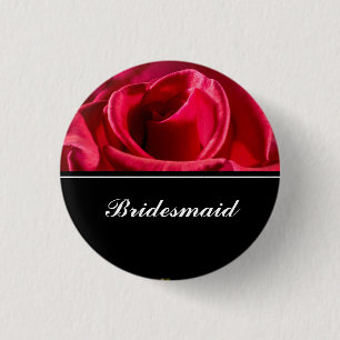 Bridesmaid Wedding Red Roses Pinback Button