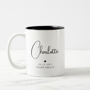 Bridesmaid Wedding Simple Modern Script Name Two-Tone Coffee Mug