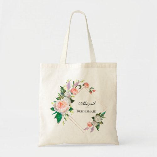 Bridesmaid White and Pink Roses Wedding Favor Tote Bag