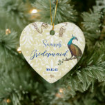 Bridesmaid White Distressed Damask Vintage Peacock Ceramic Ornament<br><div class="desc">Wedding Keepsake Wedding Party Necklaces - to change background color - click customize - click edit - choose last tool in drop down menu and choose from one of the colors shown or enter your rgb hex code for your custom wedding color- to change font color select the text you...</div>