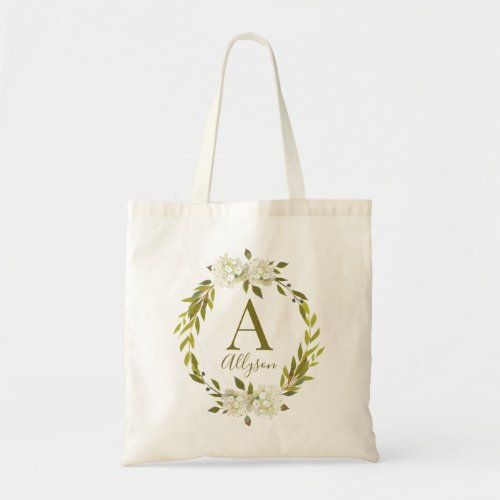 Bridesmaid White Floral Watercolor Personalized Tote Bag