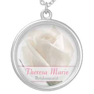 Bridesmaid - White Rose Wedding Necklace