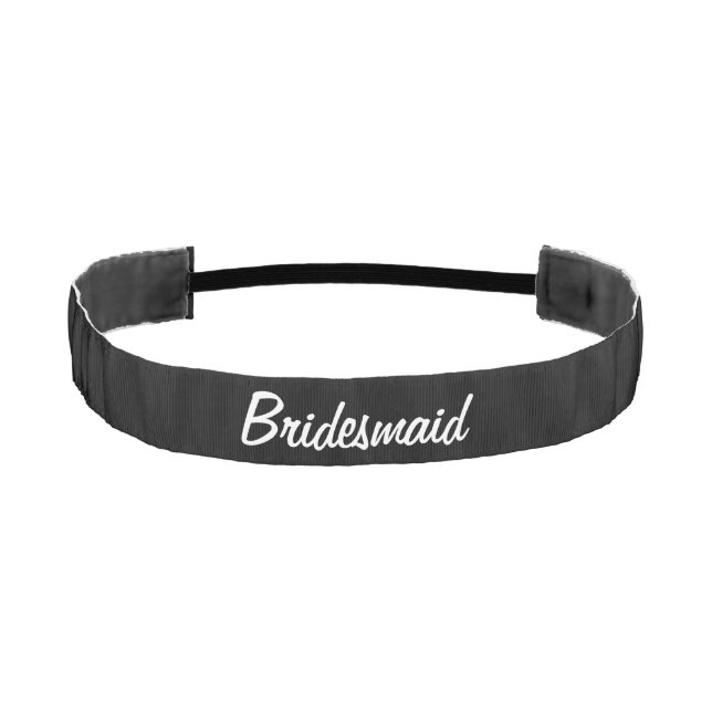 Bridesmaid White Script on Black Athletic Headband (Front)