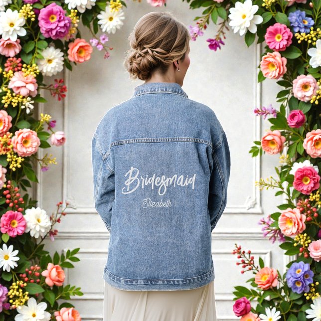 Bridesmaid White Script Wedding Denim Jacket (Creator Uploaded)