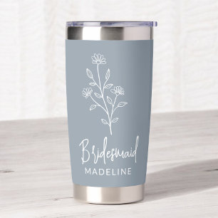 Bridesmaid Wildflower Floral Hand Scripted Name Insulated Tumbler