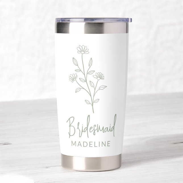 Bridesmaid Wildflower Floral Hand Scripted Name  Insulated Tumbler (Creator Uploaded)