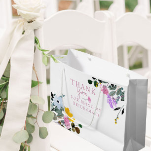 Bridesmaid Wildflower Lawn White Thank You Large Gift Bag