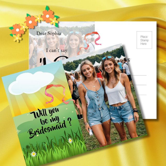 Bridesmaid Will You Be My Modern Rustic Festival Invitation Postcard (Creator Uploaded)