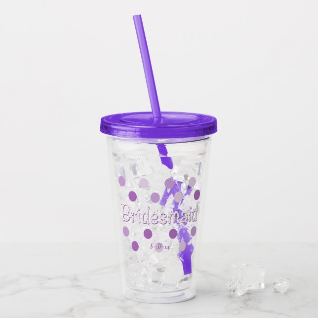 Bridesmaid with Wedding Date Name Acrylic Tumbler (Front Ice)