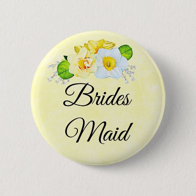 Bridesmaid Yellow Floral Button (Front)