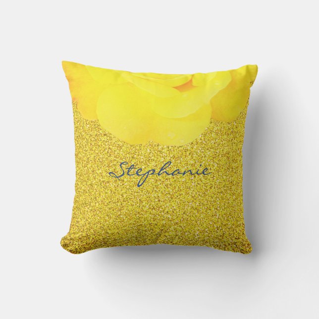 Bridesmaid Yellow Floral Gold Glitter Sparkle Cute Outdoor Pillow (Front)