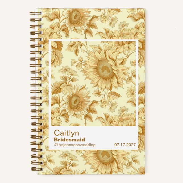 Bridesmaid Yellow Sunflowers Floral Pattern Notebook (Front)