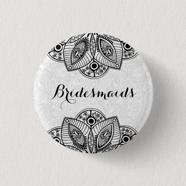 BridesMaids Black Lace White Background Pinback Button (Front)