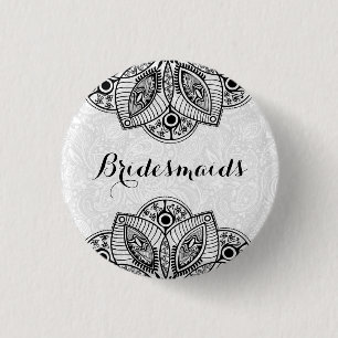 BridesMaids Black Lace White Background Pinback Button
