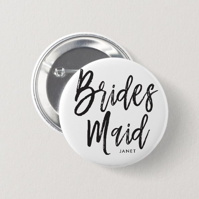 Bridesmaids | Black Script Style Custom Wedding Button (Front & Back)