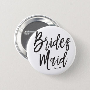 Bridesmaids   Black Script Style Custom Wedding Button
