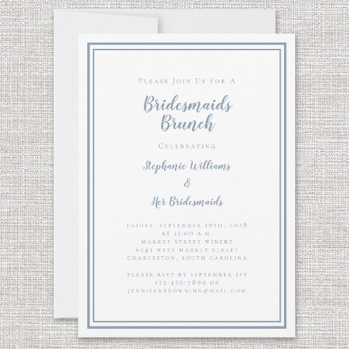 Bridesmaids Brunch Bridal Shower Modern Dusty Blue Invitation