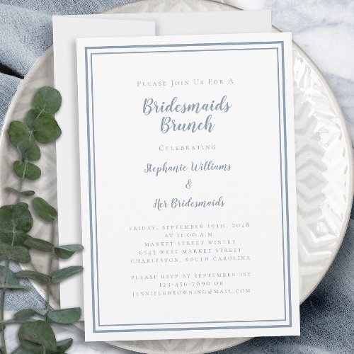 Bridesmaids Brunch Bridal Shower Modern Dusty Blue Invitation