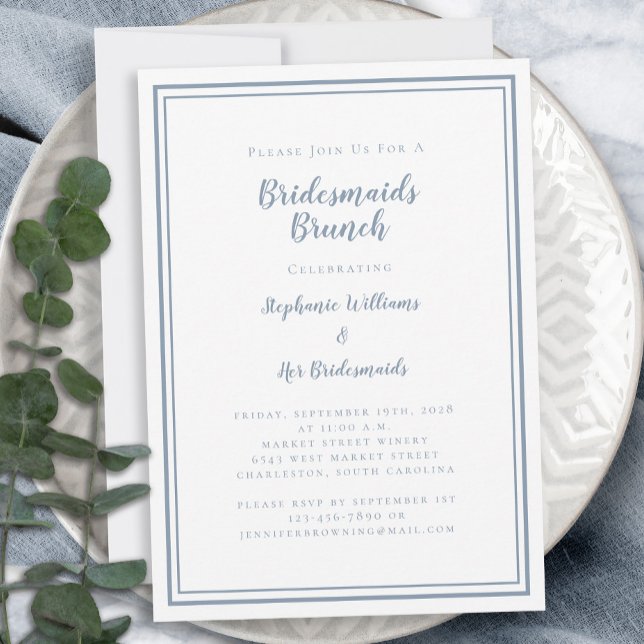 Bridesmaids Brunch Bridal Shower Modern Dusty Blue Invitation (Creator Uploaded)