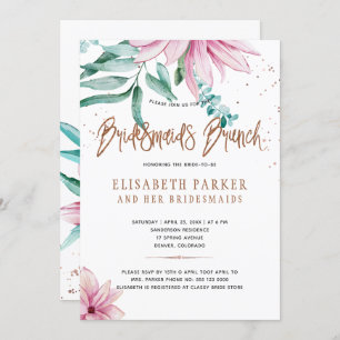 Bridesmaids brunch pink floral glam bridal shower invitation