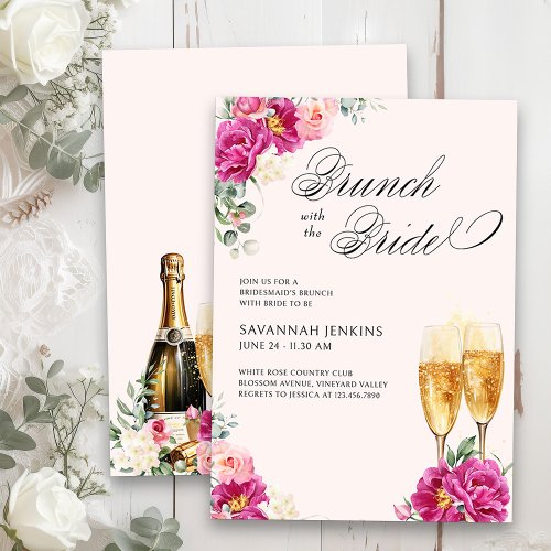 Bridesmaids Brunch with the Bride Pink Champagne Invitation