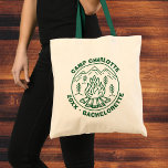 Bridesmaids Custom Camp Bachelorette Tote Bag<br><div class="desc">Camp bachelorette custom tote bag with a design featuring mountains and a campfire. Personalize the product with the bride-to-be or bridesmaid's name,  party date,  campsite,  or any custom message.</div>