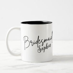 Bridesmaids Gifts Custom Black Modern Script Two-Tone Coffee Mug