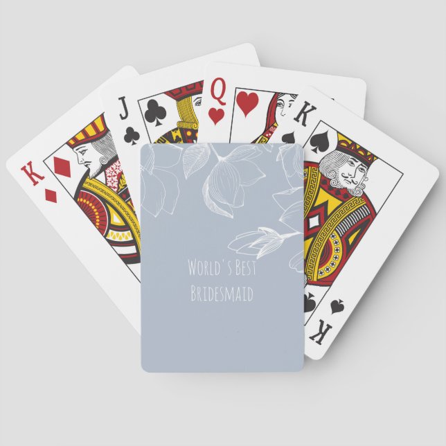 BRIDESMAIDS GIFTS Dusty Blue White Magnolias Poker Cards (Back)