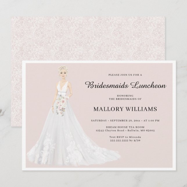 Bridesmaids Luncheon Bridal Gown Invitation (Front/Back)