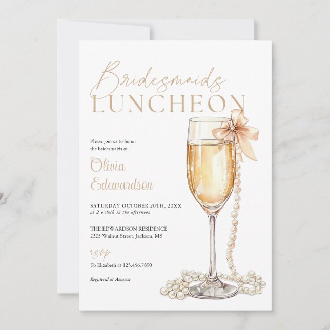 Bridesmaids Luncheon Champagne QR Code Invitation (Front)