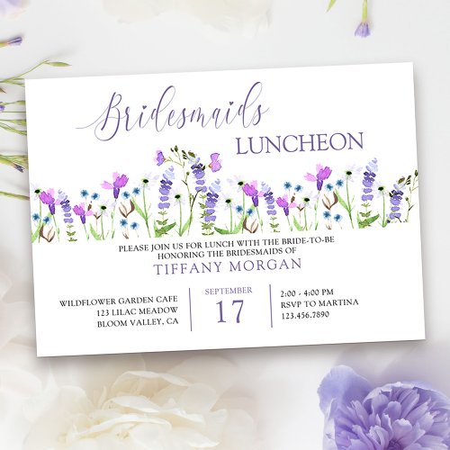 Bridesmaids Luncheon Pretty Purple Wildflower Invitation