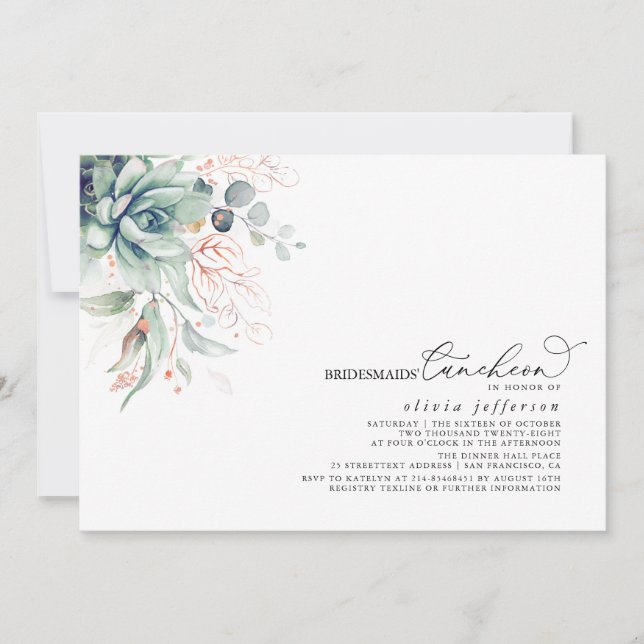 Bridesmaids Luncheon Succulents Bridal Shower Invi Invitation (Front)