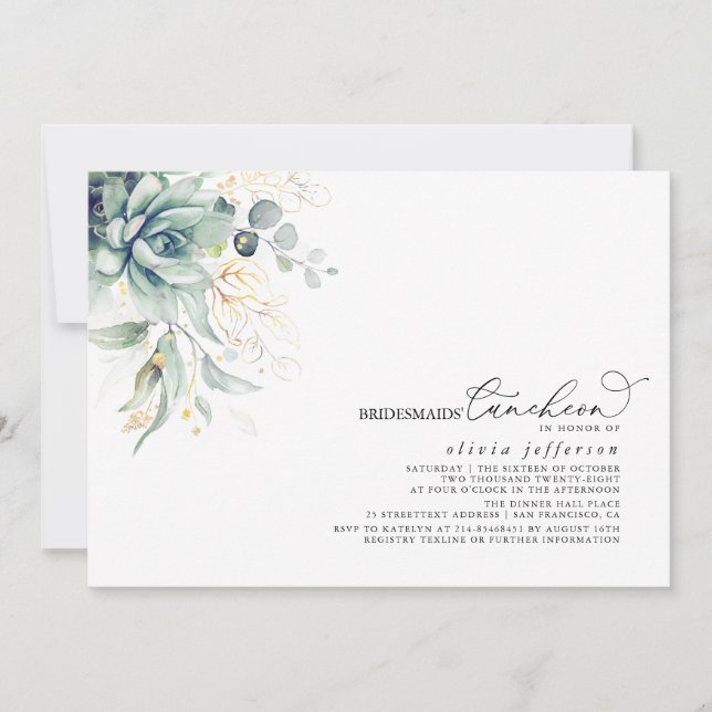 Bridesmaids Luncheon Succulents Bridal Shower Invitation (Front)
