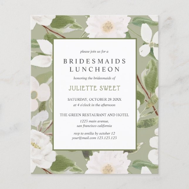 Bridesmaids Luncheon | White Flowers leaves green (Front)