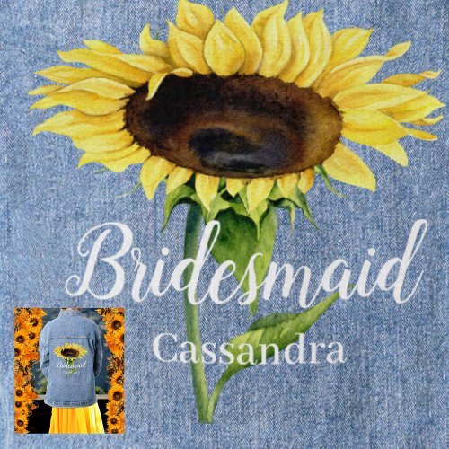 Bridesmaids Name Yellow Sunflowers Floral Wedding Denim Jacket