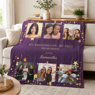 Bridesmaids photo collage purple gold memories fleece blanket