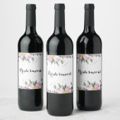 Bridesmaids Pink Dog-rose Bouquet Wine Label (Bottles)