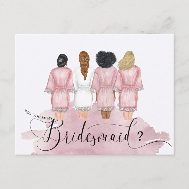 bridesmaids robes will you be my bridesmaid blush postcard (Front)