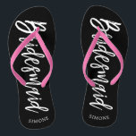 Bridesmaids | Script Style Custom Wedding Flip Flops<br><div class="desc">A little something for your ultra special Bridesmaids. Have them happy to stand by your side on your special day of matrimony with this unique set of personalized flip-flops. It features the words "Bridesmaid" in an elegant script style text. Underneath this towards the heel is a spot for a custom...</div>