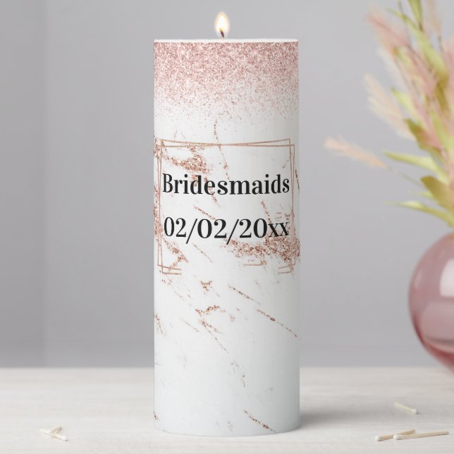 Bridesmaids Tumbler: Rose Gold Elegance Pillar Candle (In Situ)
