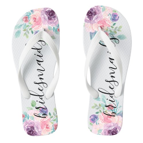 Bridesmaids Typography Colorful Flowers Bouquet Flip Flops