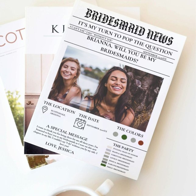 Bridesmais proposal newspaper+Bridesmaid info card (Creator Uploaded)