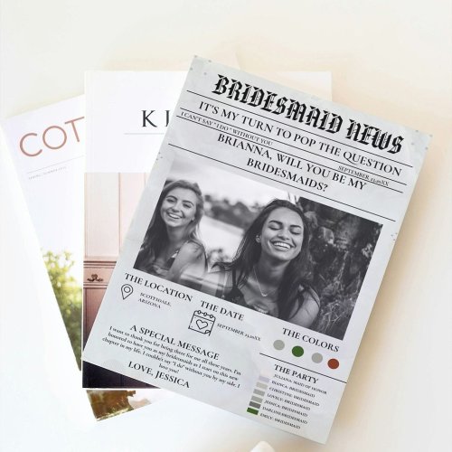 Bridesmais proposal newspaperBridesmaid info card