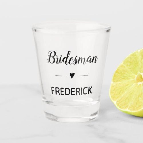 Bridesman Black Script Monogrammed Wedding Shot Glass